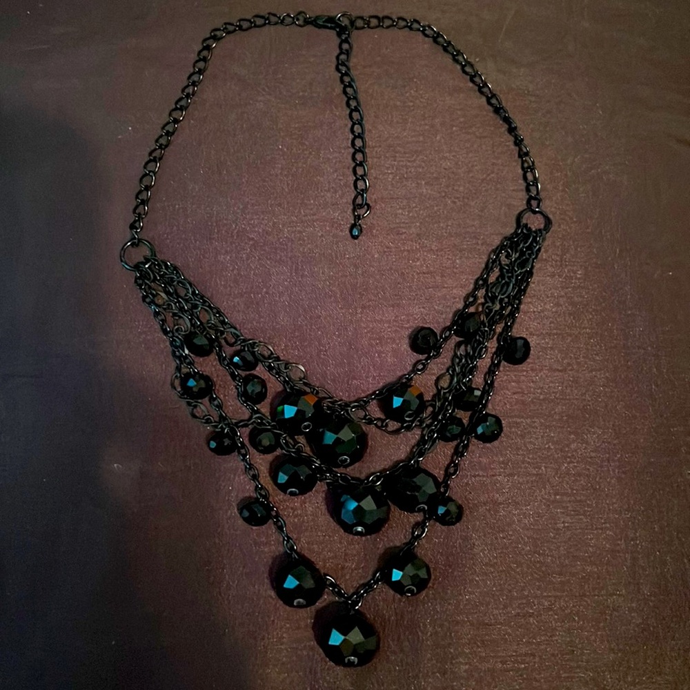 Black beaded three layer adjustable necklace NWOT